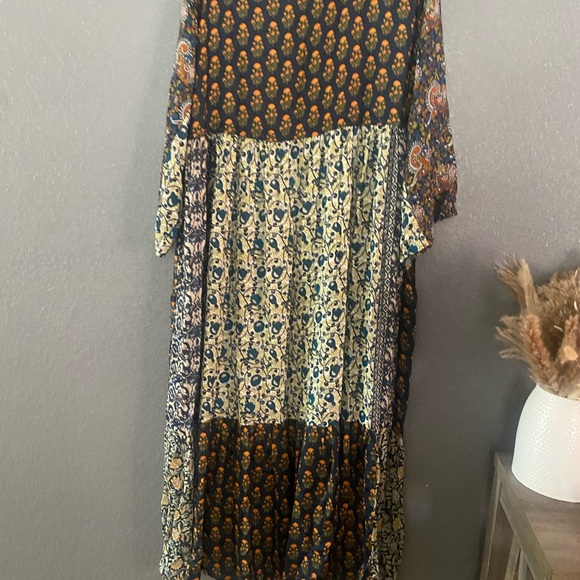 FREE PEOPLE LONG GEO PRINT KIMONO OS MULTICOLOR PATCHWORK BOHO NWOT - Picture 8 of 8